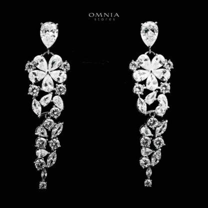 Omnia Qismah Silver Drop Earrings in 925 Silver with High-Quality White CZ Zircon Stones - Image 2