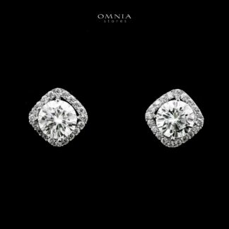 Omnia Thimar Silver Stud Earrings in 925 Silver with High-Quality White Moissanite Stones