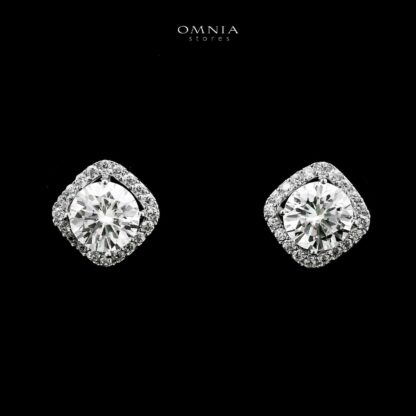 Omnia Thimar Silver Stud Earrings in 925 Silver with High-Quality White Moissanite Stones