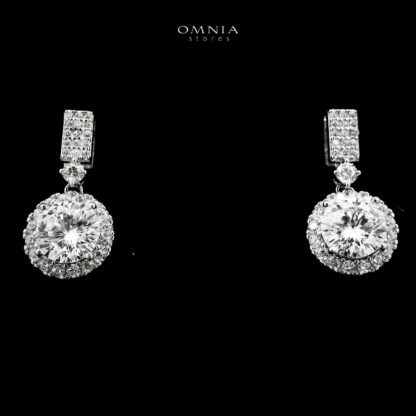 Omnia Raneesa Silver Drop Earrings in 925 Silver with High-Quality White Moissanite Stones - Image 2