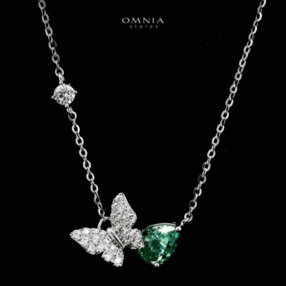 Omnia Nardeen Silver Butterfly Necklace and Earrings Set in 925 Silver with High-Quality Green Ice Cut Stones - Image 3
