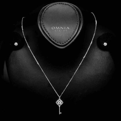 Omnia Zohour Silver Key Design Necklace and Earrings Set in 925 Silver with High-Quality White Moissanite Stones - Image 2