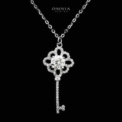 Omnia Zohour Silver Key Design Necklace and Earrings Set in 925 Silver with High-Quality White Moissanite Stones - Image 4