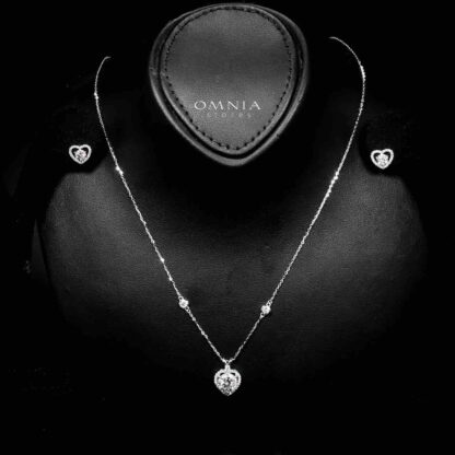 Omnia Tamima Silver Heart Shape Necklace and Earrings Set in 925 Silver with High-Quality White Moissanite Stones - Image 2
