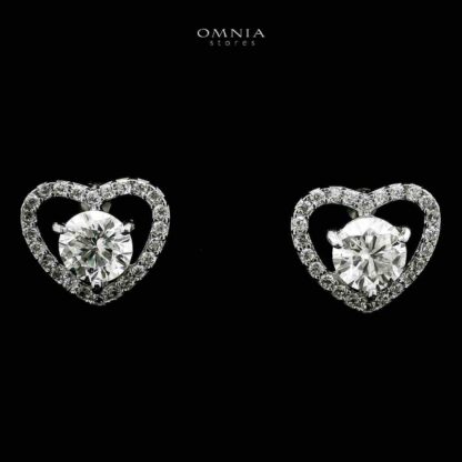 Omnia Tamima Silver Heart Shape Necklace and Earrings Set in 925 Silver with High-Quality White Moissanite Stones - Image 4