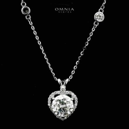 Omnia Tamima Silver Heart Shape Necklace and Earrings Set in 925 Silver with High-Quality White Moissanite Stones - Image 3