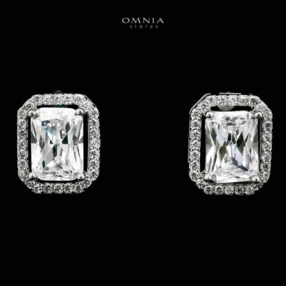 Omnia Najah Silver Rectangle Shape Necklace and Earrings Set in 925 Silver with High-Quality White Ice Cut Stones - Image 4