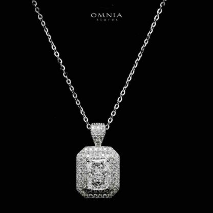 Omnia Najah Silver Rectangle Shape Necklace and Earrings Set in 925 Silver with High-Quality White Ice Cut Stones - Image 3