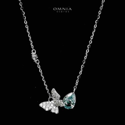 Omnia Nardeen Silver Butterfly Necklace and Earrings Set in 925 Silver with High-Quality Blue Ice Cut Stones - Image 4