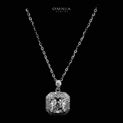 Omnia Hiyam Silver Square Necklace and Earrings Set in 925 Silver with High-Quality White Ice Cut Stones - Image 4