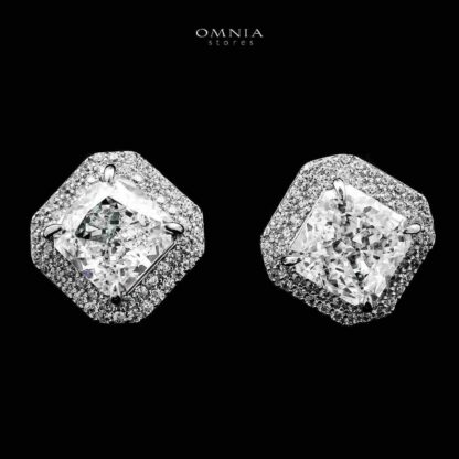 Omnia Hiyam Silver Square Necklace and Earrings Set in 925 Silver with High-Quality White Ice Cut Stones - Image 3