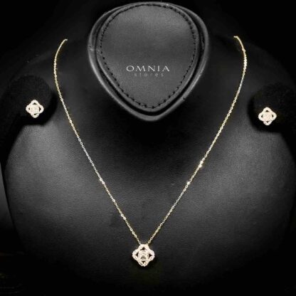 Omnia Areesha Golden Necklace and Earrings Set in 925 Silver with High-Quality White Ice Cut Stones - Image 2