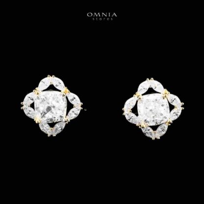 Omnia Areesha Golden Necklace and Earrings Set in 925 Silver with High-Quality White Ice Cut Stones - Image 3