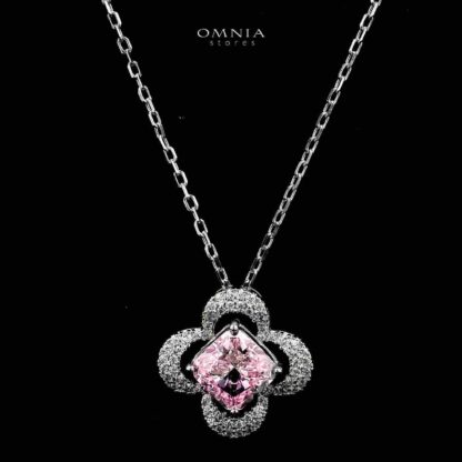 Omnia Ziyana Silver Necklace and Earrings Set in 925 Silver with High-Quality Pink Ice Cut Stones - Image 4