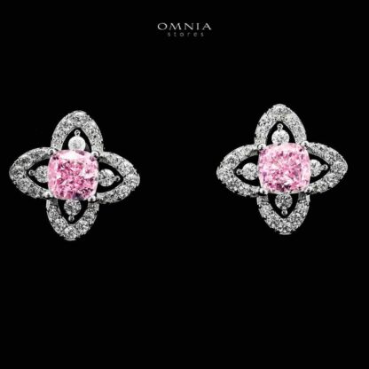 Omnia Ziyana Silver Necklace and Earrings Set in 925 Silver with High-Quality Pink Ice Cut Stones - Image 3