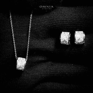 Omnia Yasma Silver Necklace & Earrings Set in 925 Silver with High-Quality White CZ Zircon Stones