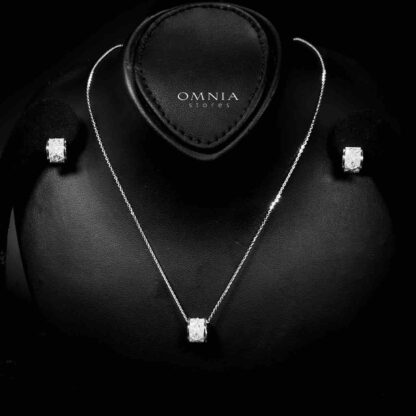 Omnia Yasma Silver Necklace & Earrings Set in 925 Silver with High-Quality White CZ Zircon Stones - Image 2