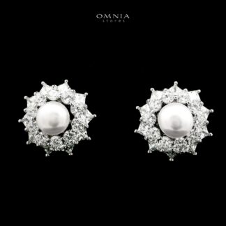 Omnia Zaria Pearl Earrings in 925 Silver with High-Quality White CZ Zircon Stones