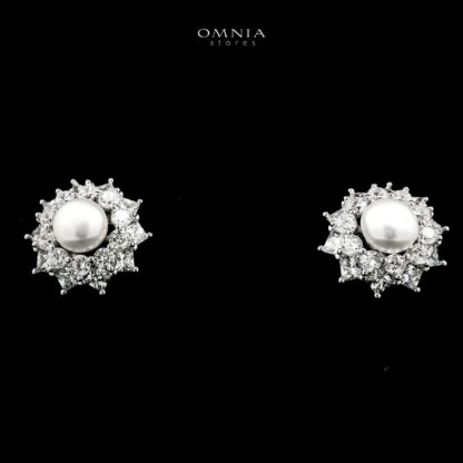 Omnia Zaria Pearl Earrings in 925 Silver with High-Quality White CZ Zircon Stones - Image 3