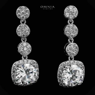Omnia Dima White Drop Earrings With Rhodium Plated In High Quality Zircon Stone