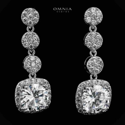 Omnia Dima White Drop Earrings With Rhodium Plated In High Quality Zircon Stone