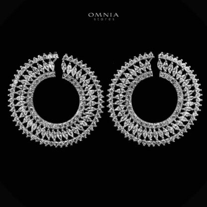 Omnia Najwa White Stud Earrings With Rhodium Plated In High Quality Zircon Stone - Image 2