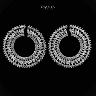 Omnia Najwa White Stud Earrings With Rhodium Plated In High Quality Zircon Stone