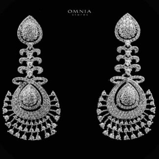 Omnia Zayba White Drop Earrings With Rhodium Plated In High Quality Zircon Stone