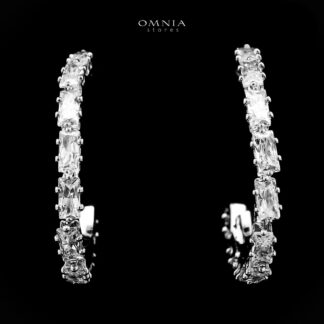 Omnia Nouriya White Earrings With Rhodium Plated In High Quality Zircon Stone