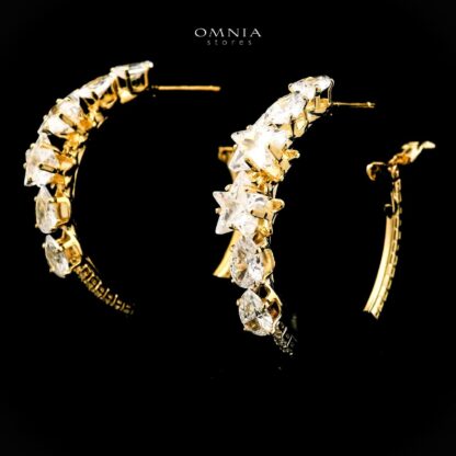 Omnia Shaheenah Golden Earrings With Rhodium Plated In High Quality Zircon Stone - Image 2