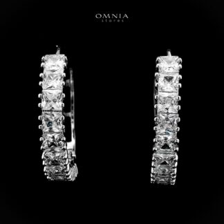 Omnia Zayana White Hoop Earrings With Rhodium Plated In High Quality Zircon Stone