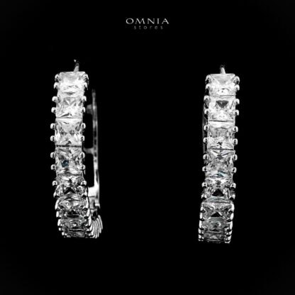 Omnia Zayana White Hoop Earrings With Rhodium Plated In High Quality Zircon Stone