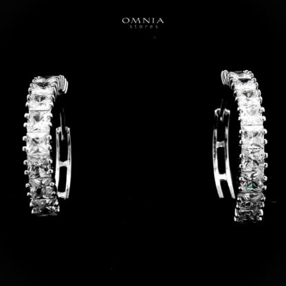 Omnia Zayana White Hoop Earrings With Rhodium Plated In High Quality Zircon Stone - Image 2