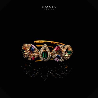 Omnia Safina Golden Necklace, Earrings & Ring With Rhodium Plated In High Quality Zircon Stone - Image 4
