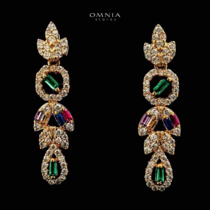 Omnia Safina Golden Necklace, Earrings & Ring With Rhodium Plated In High Quality Zircon Stone - Image 3