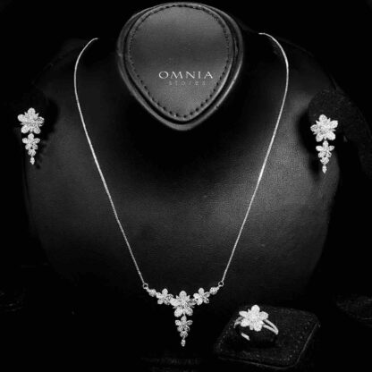 Omnia Nazeera Silver Necklace, Earrings & Ring With Rhodium Plated In High Quality Zircon Stone - Image 2