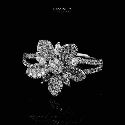 Omnia Nazeera Silver Necklace, Earrings & Ring With Rhodium Plated In High Quality Zircon Stone - Image 4