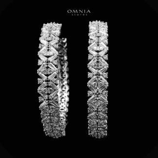 Omnia Badiha Silver Hoop Eariings With Rhodium Plated In High Quality Zircon Stone