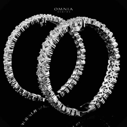 Omnia Badiha Silver Hoop Eariings With Rhodium Plated In High Quality Zircon Stone - Image 2