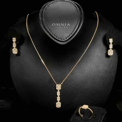 Omnia Cilwa Golden Necklace, Eariings and Ring With Rhodium Plated In High Quality Zircon Stone - Image 2