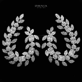 Omnia Fayha Silver Leaf Eariings With Rhodium Plated In High Quality Zircon Stone