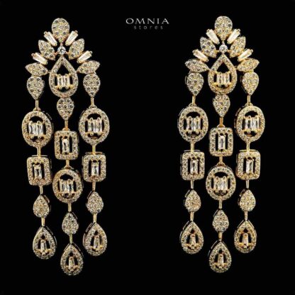 Omnia Ismat Golden Drop Eariings With Rhodium Plated In High Quality Zircon Stone - Image 2