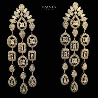 Omnia Ismat Golden Drop Eariings With Rhodium Plated In High Quality Zircon Stone