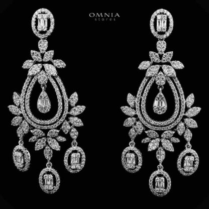 Omnia Qayla Silver Drop Eariings With Rhodium Plated In High Quality Zircon Stone - Image 2