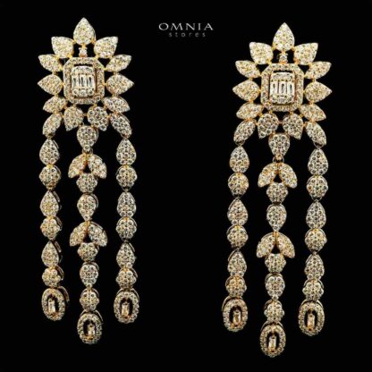 Omnia Tima Golden Drop Eariings With Rhodium Plated In High Quality Zircon Stone - Image 2