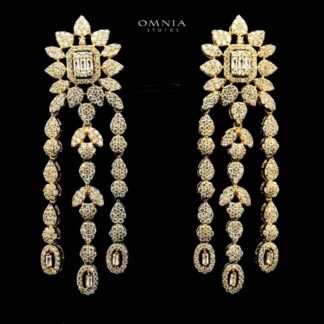 Omnia Tima Golden Drop Eariings With Rhodium Plated In High Quality Zircon Stone