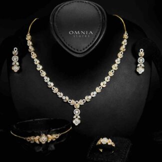 Omnia Eshal Golden Full set With Rhodium Plated In High Quality Zircon Stone