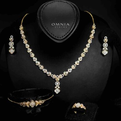 Omnia Eshal Golden Full set With Rhodium Plated In High Quality Zircon Stone