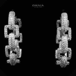 Omnia Badriya Silver Hoop Eariings With Rhodium Plated In High Quality Zircon Stone