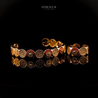 Omnia Durrah Golden with Red Line Bangle & Ring With Rhodium Plated In High Quality Zircon Stone